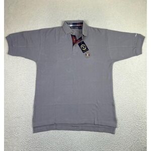 House of Scotland Polo Shirt Mens Medium Gray Golf Tartan Plaid Cotton Patch